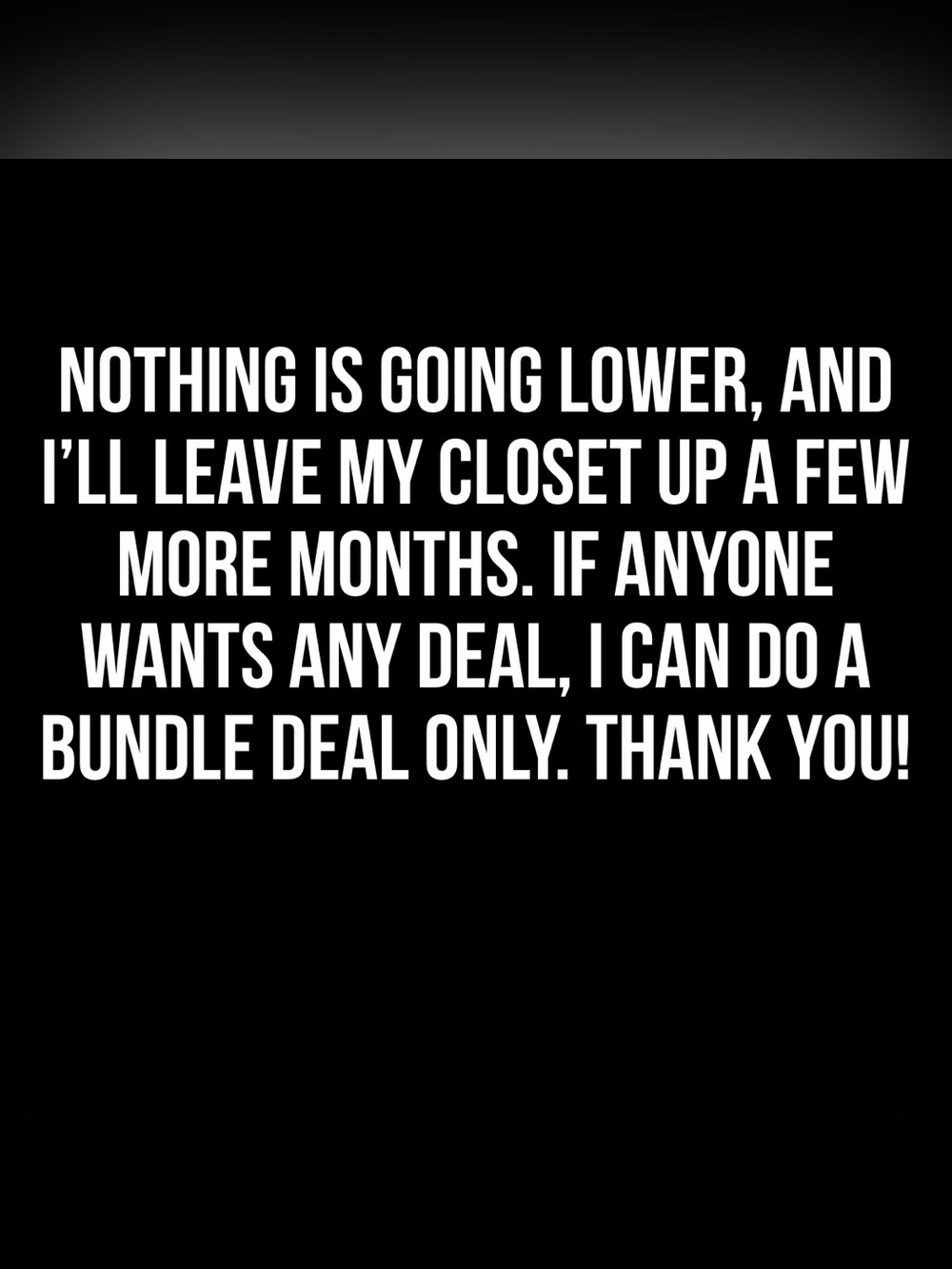 Closet Sale Notice — White Text Graphic